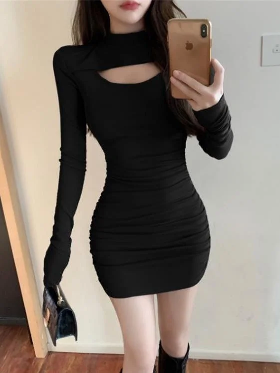 Versatile One-piece Women\'s Tight Hip Long Sleeve Short Skirt Winter 2023 Slim Casual Dresses Vestidos Para Mujer Women Dress