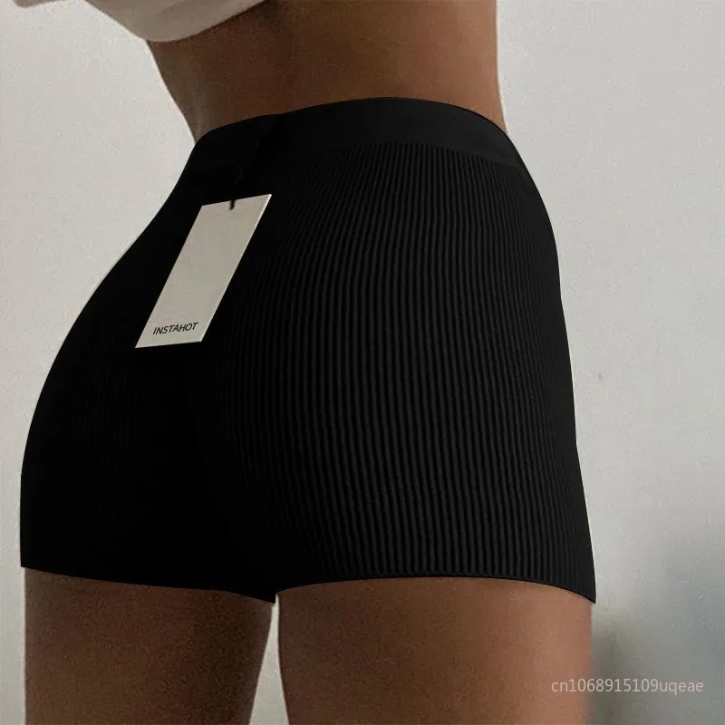 Summer Knit Shorts Cotton White Women Casual Mini Black  High Waist Ribber Streetwear Basic Biker Shorts High Stretched