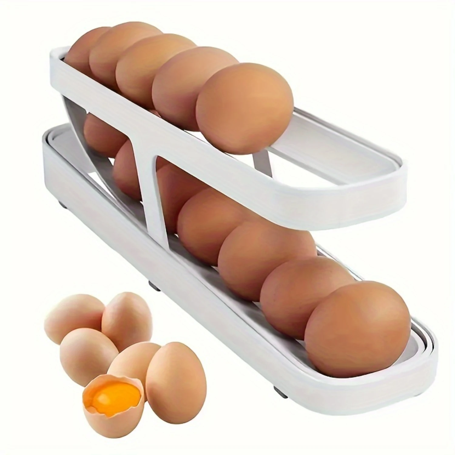 1/2pcs Double Layer Auto Rolling Egg Holder, Slide Design, Plastic Anti-Slip  Countertop Refrigerator Side Door  Box, Fits 14-in