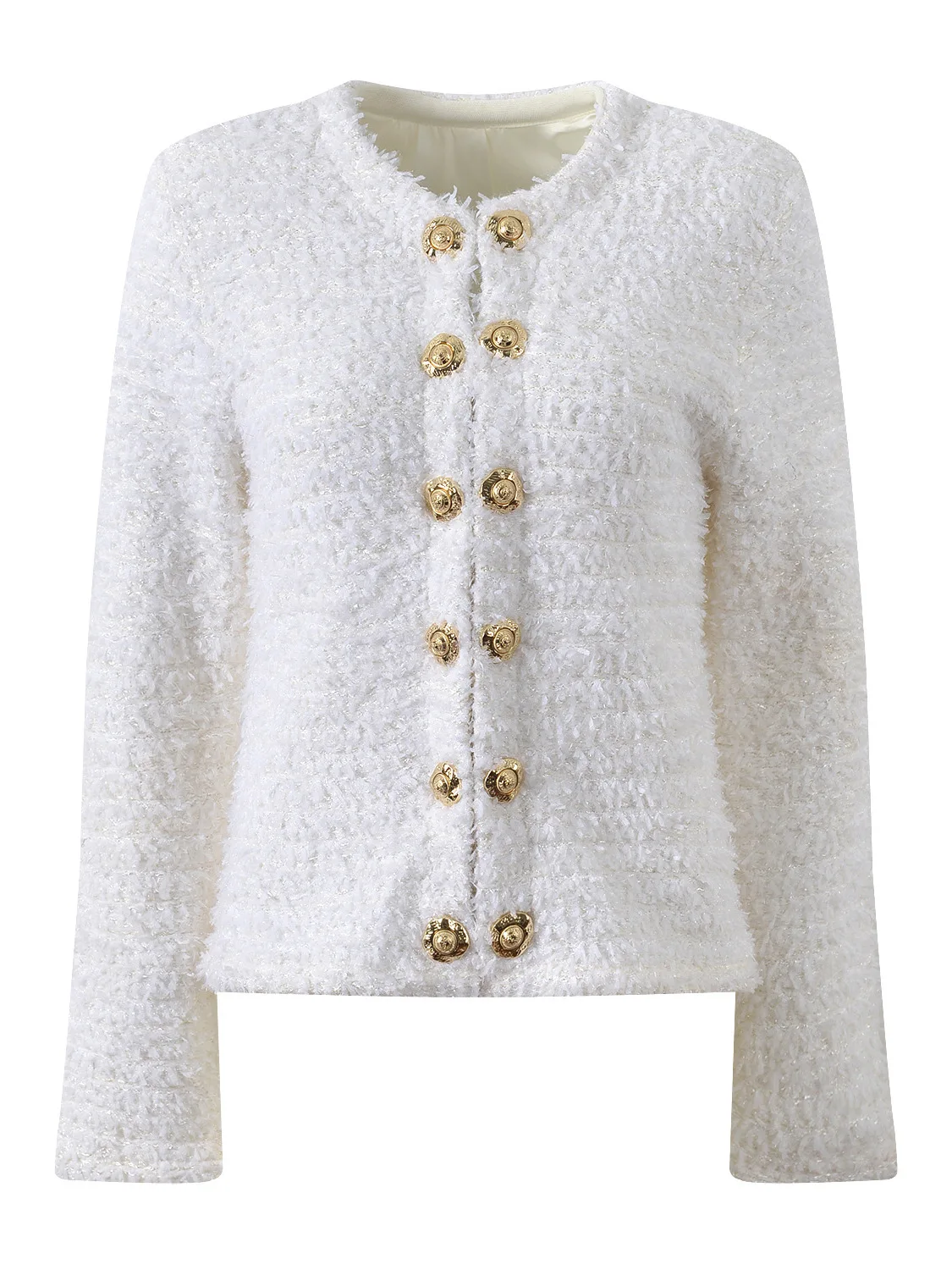 

Ele French Sle Long Sve Knitted Open Cardigan Coat round Ne Double Button Ladylike Outerwear for Women Autumn 2025