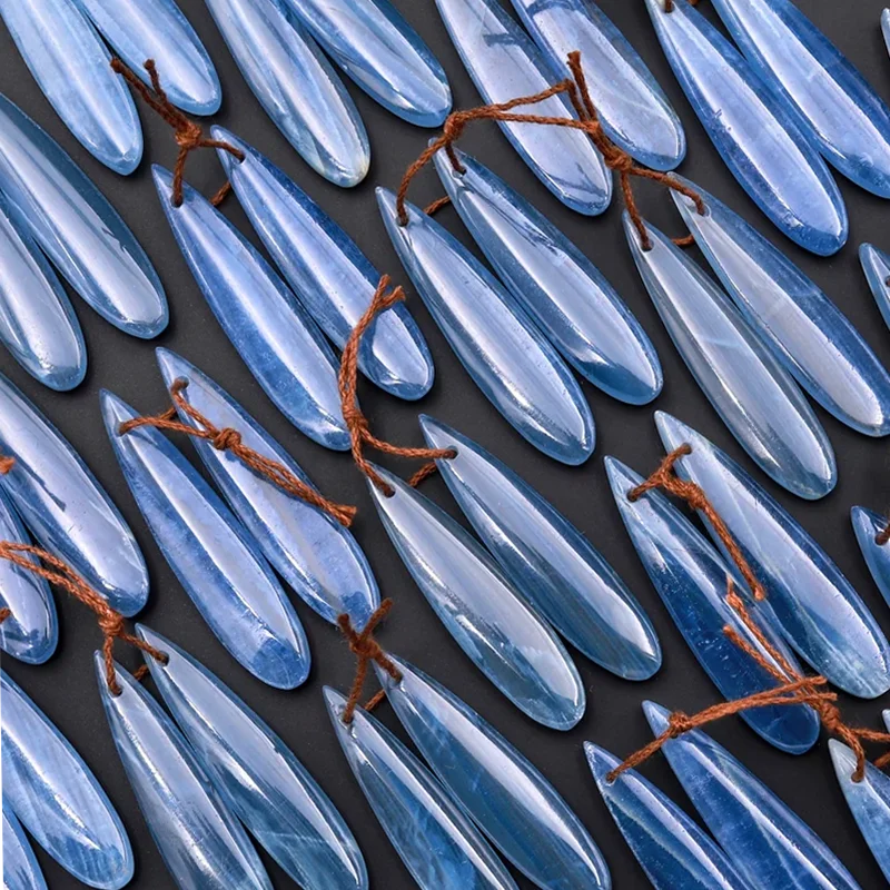 Semiprecious Handmade Stone Blue Onyx Fashion Water Drop Earring Beads for Jewelry Making 39x13x5mm 7g