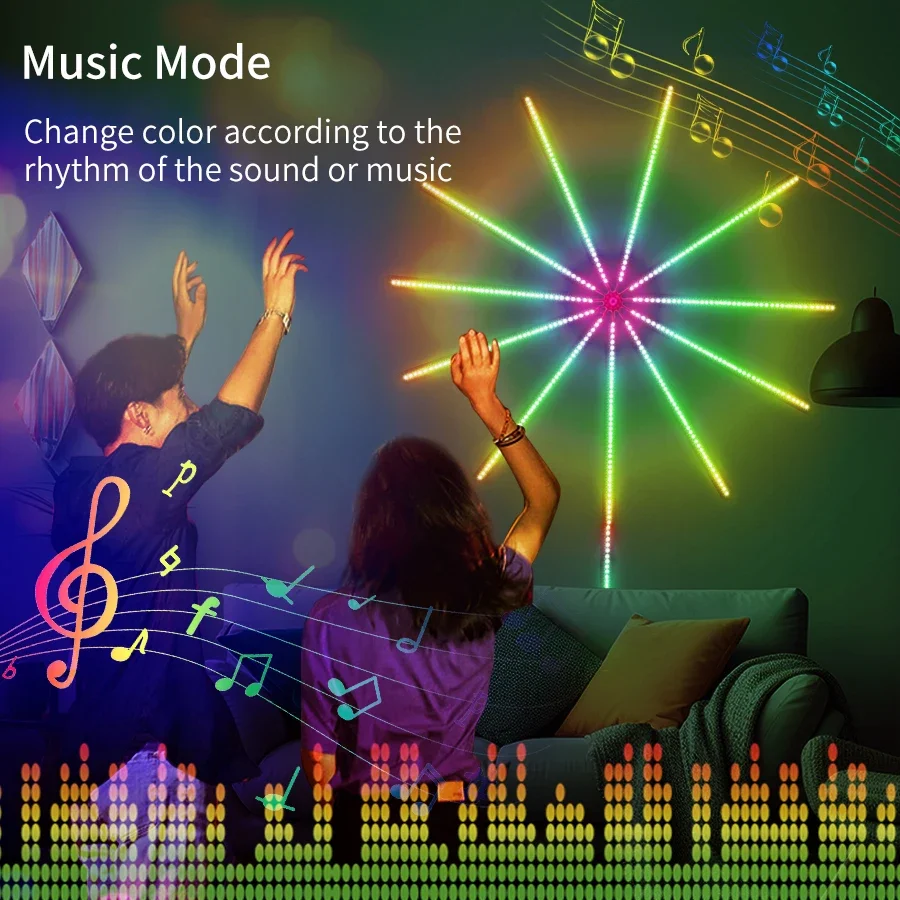 5V USB RGB Firework Light Strip Bluetooth APP Control Colorful Firework Light Music Sound For Bedroom Festival Wedding Party Dec