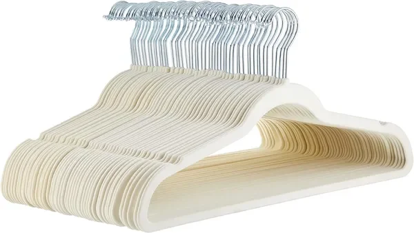 

Elegant Velvet Non-Slip Hangers, 50-Pack, Ivory and Silver