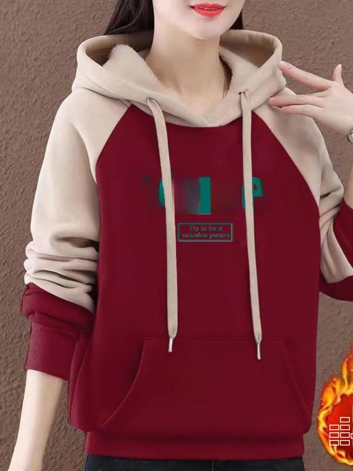 women's-fce-lined-thiened-hoodie-kangaroo-ket-sweatirt-autumn-winter-new-sle-warm-top-slimming-korean-two-piece-set