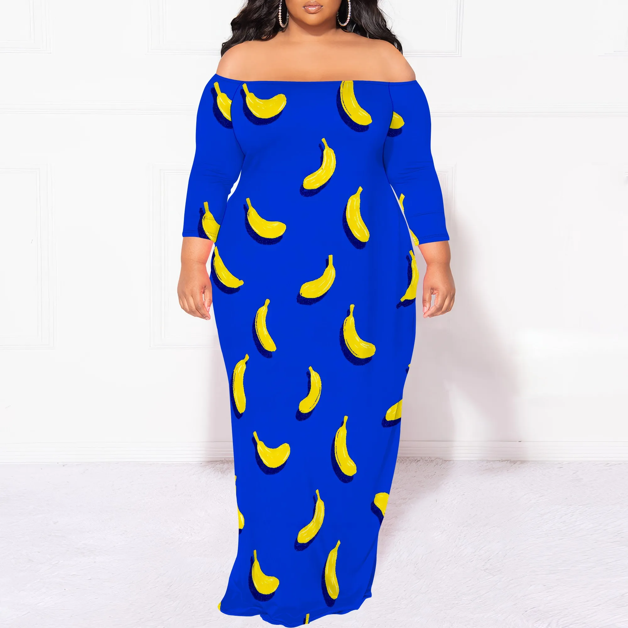 Plus Size Dresses for Curvy Women Sexy Off Shoulder Fall Dress Solid Club Party Cocktail Fishtail Maxi Dress