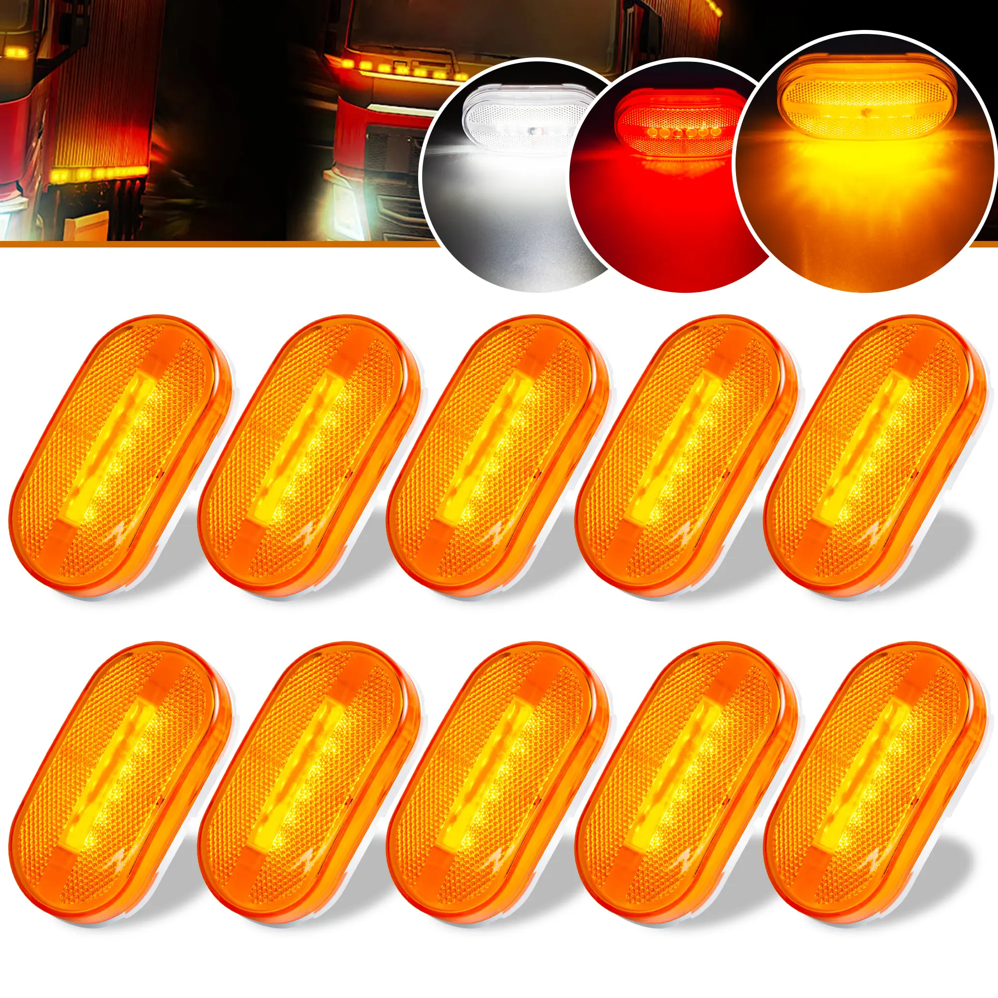 10/8PCS 6LED DC 12V Side Marker Clearance Lights Lamp Trailer Rectangular Marker Lights Surface Mount for Truck Lorry Van Camper