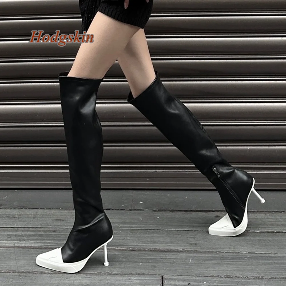 

Stretch Patchwork Boots Stiletto High Heel Knee High Side Zipper Boots Slip On 2025 New Arrivals Fashion Casual Autumn Boots