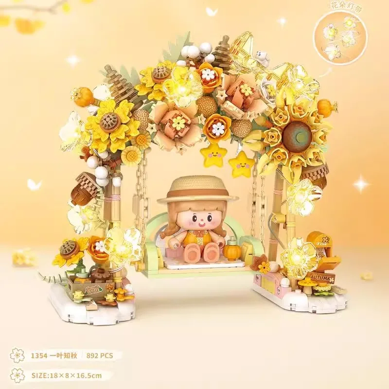 Flower Swing Building Blocks Assembled Cherry Blossom Swing Warm Sun Winter Snow Model Ornament Collection Gift