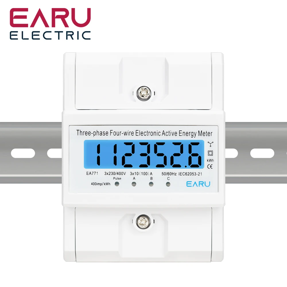 Din Rail 380V 3 Phase 4 Wire Energy Meter Power Consumption Monitor kWh Meter Wattmeter Bivolt 100A AC 50Hz 60Hz LCD Backlight view 6