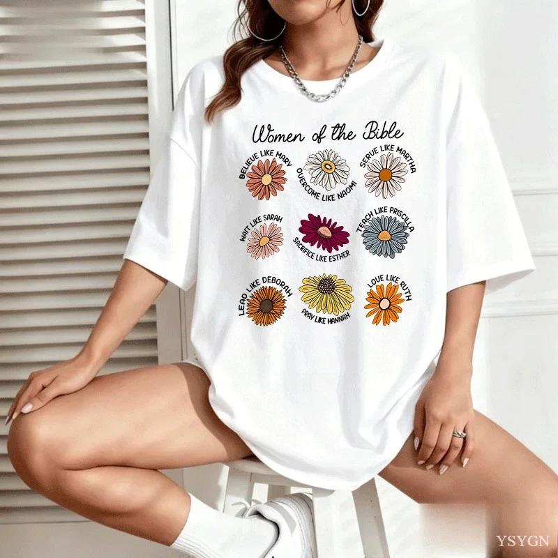 Religious Woman of The Bible T-Shirt Women Christian Tee Religious Short Sleeve Round Neck Printed Tshirts Woman Clothing Tops