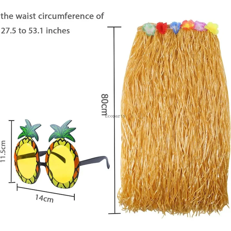 Elcoho 8 قطع تنورة العشب النظارات الشمسية Leis قلادة سوار مجموعة Luau زينة للأطفال والكبار مجموعة أزياء الهالوين
