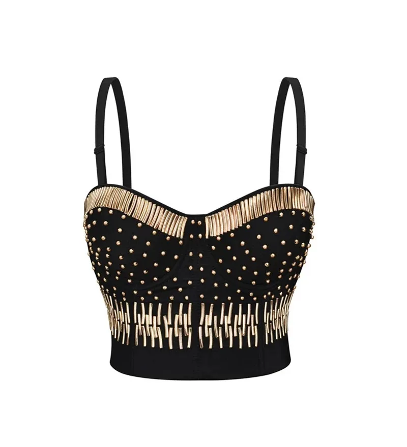 

Клубный женский корсет с золотыми заклепками, сексуальный облегающий корсет на тонких бретельках, серебряный вечерние бюстье, формирователь