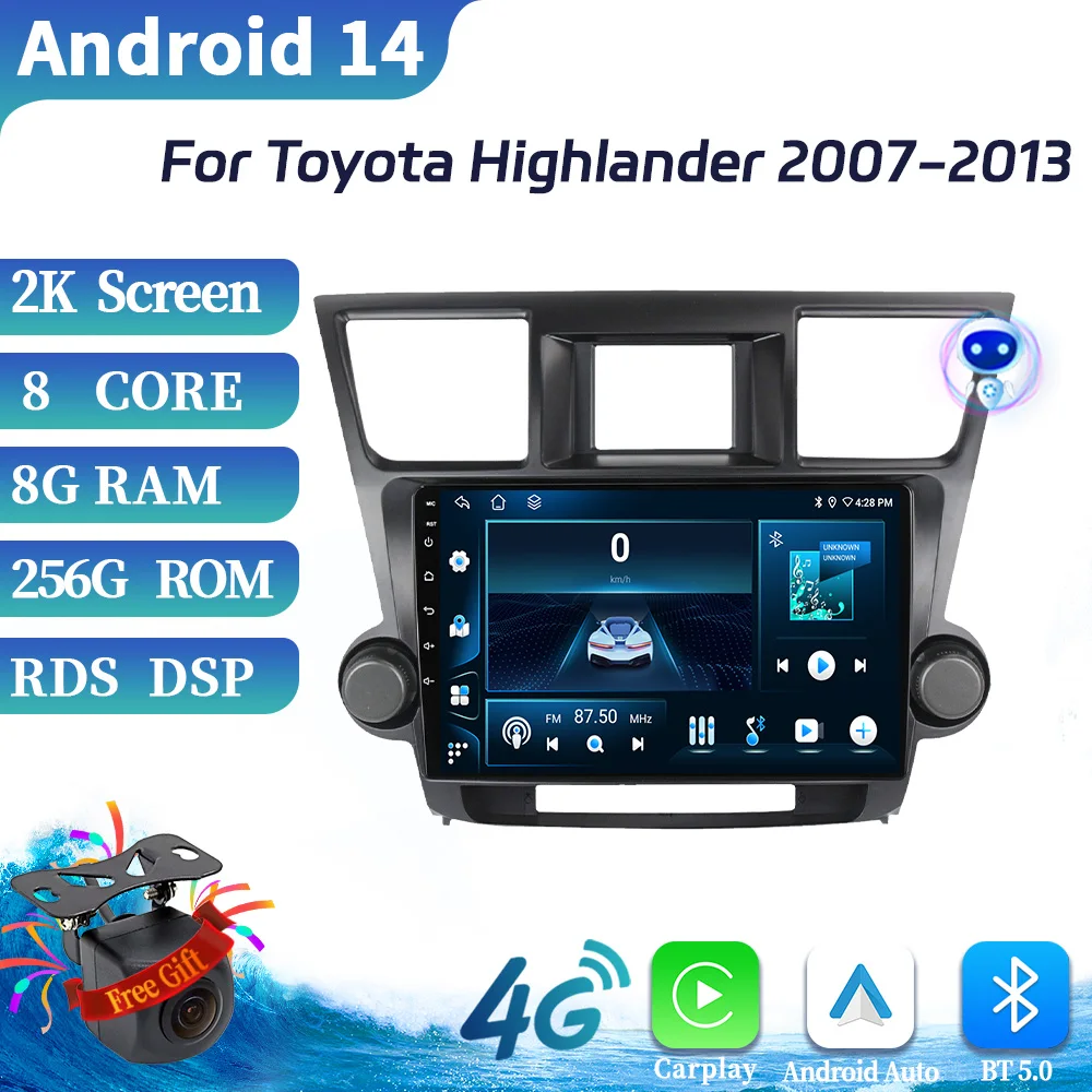 

Android 14 For Toyota Highlander 2007-2013 Car Radio Multimedia Navigation 4G GPS Android Wireless Carplay Touch Screen Stereo