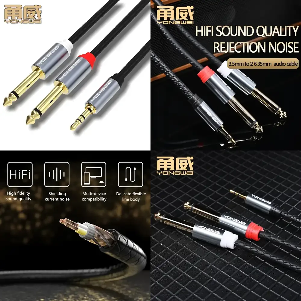 YONGWEI 3.5mm to 6.35mm Audio Jack Adapter Cable Gold Plated Stereo Male to Male Aux Cable for Mixer Speaker Amplifier