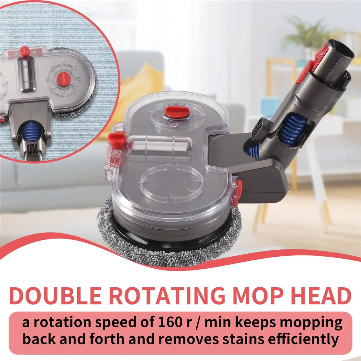 

A006 Mop Attachment for Dyson V15 V11 V10 V8 V7 Vacuum Cleaner, Electric Mop Attachment with Water Tank and 12 Washable Mops