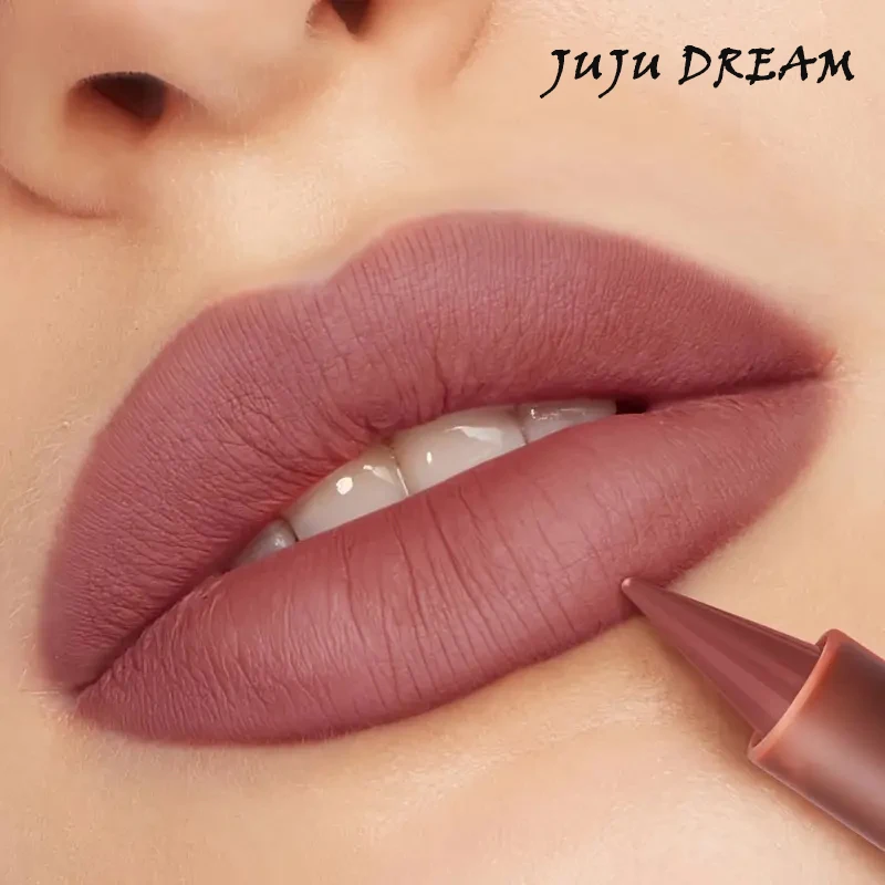 Delineador de labios mate y lápiz labial de doble propósito: forma de crayón, punta cónica, tonos violados y rojos, resistente al agua duradero, regalo perfecto