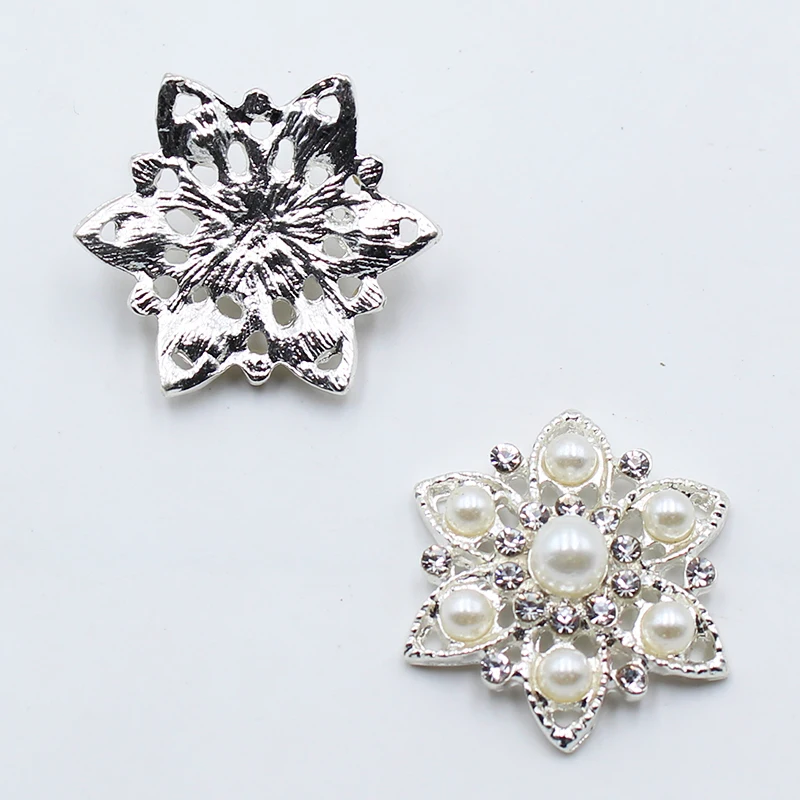 10Pcs 28Mm Rhinestone Kim Loại Ngọc Trai Cutout Tự Làm Váy Cưới Tóc Đồ Trang Sức Phụ Kiện Trang Trí