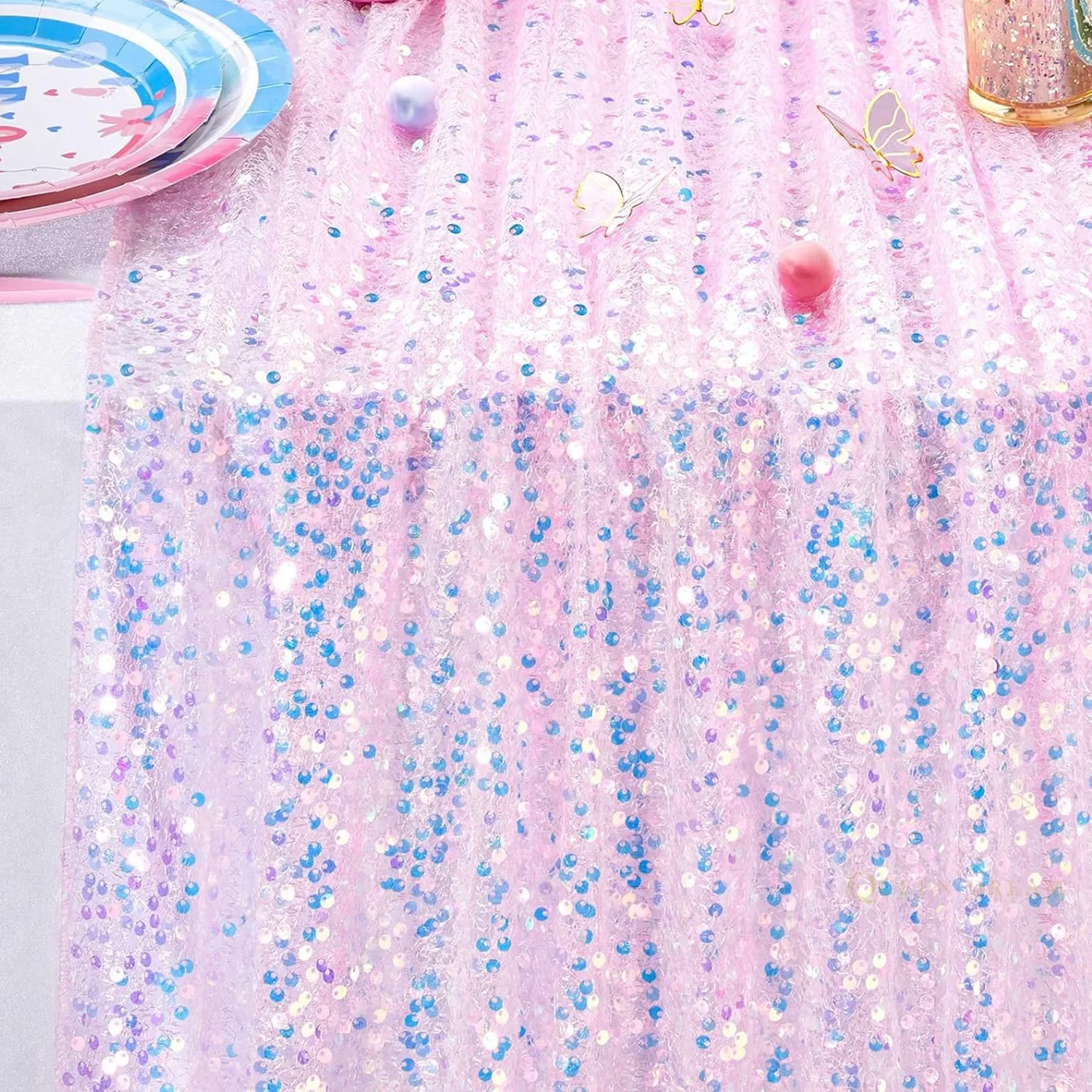 1pc Blue Mermaid Party Table Runner Glitter Holographic Mermaid Tail Scale Sequin Table Runner For Birthday Party Decoration