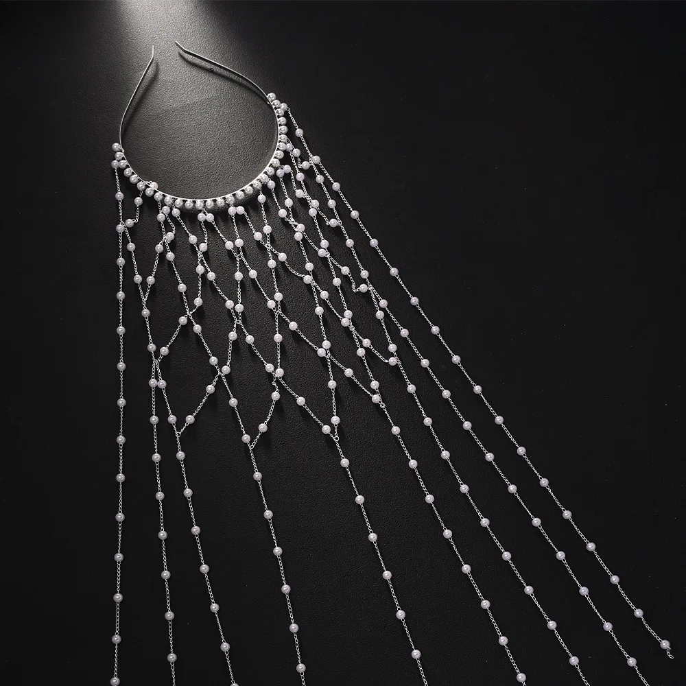 جديد الأبيض اللؤلؤ رئيس سلسلة طويلة رائعة الزفاف الجبين مجوهرات الزفاف الشعر سلسلة حك اكسسوارات للنساء هدايا 2025 #5