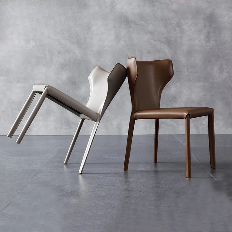 Saddle Leather Home Modern Minimalist Dining Chair, Nordic Style Light Luxury Backrest Dining Chair A441
