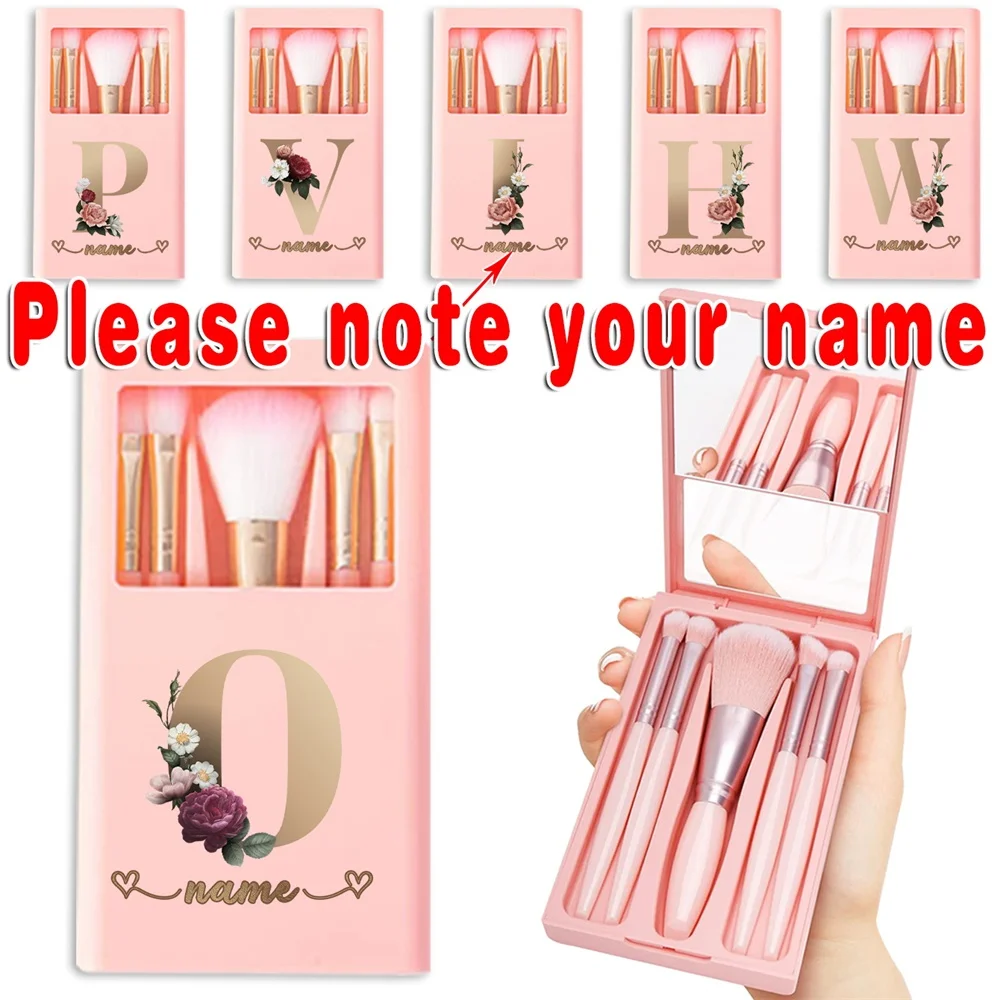 

Customized Name 5Pcs Soft Makeup Brush With Mirror Box Eyeshadow Brush Set Portable Foldable Organizer Travel Kit Cosmetic Tool