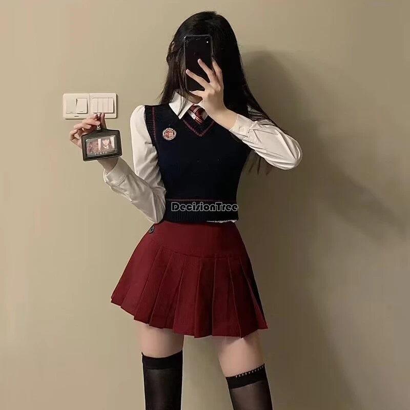 Gilet tricoté de style collégial coréen, demi-jupe, ensemble court à manches longues, nouvelle mode amincissante jk, ensemble 3 pièces, printemps automne 2025