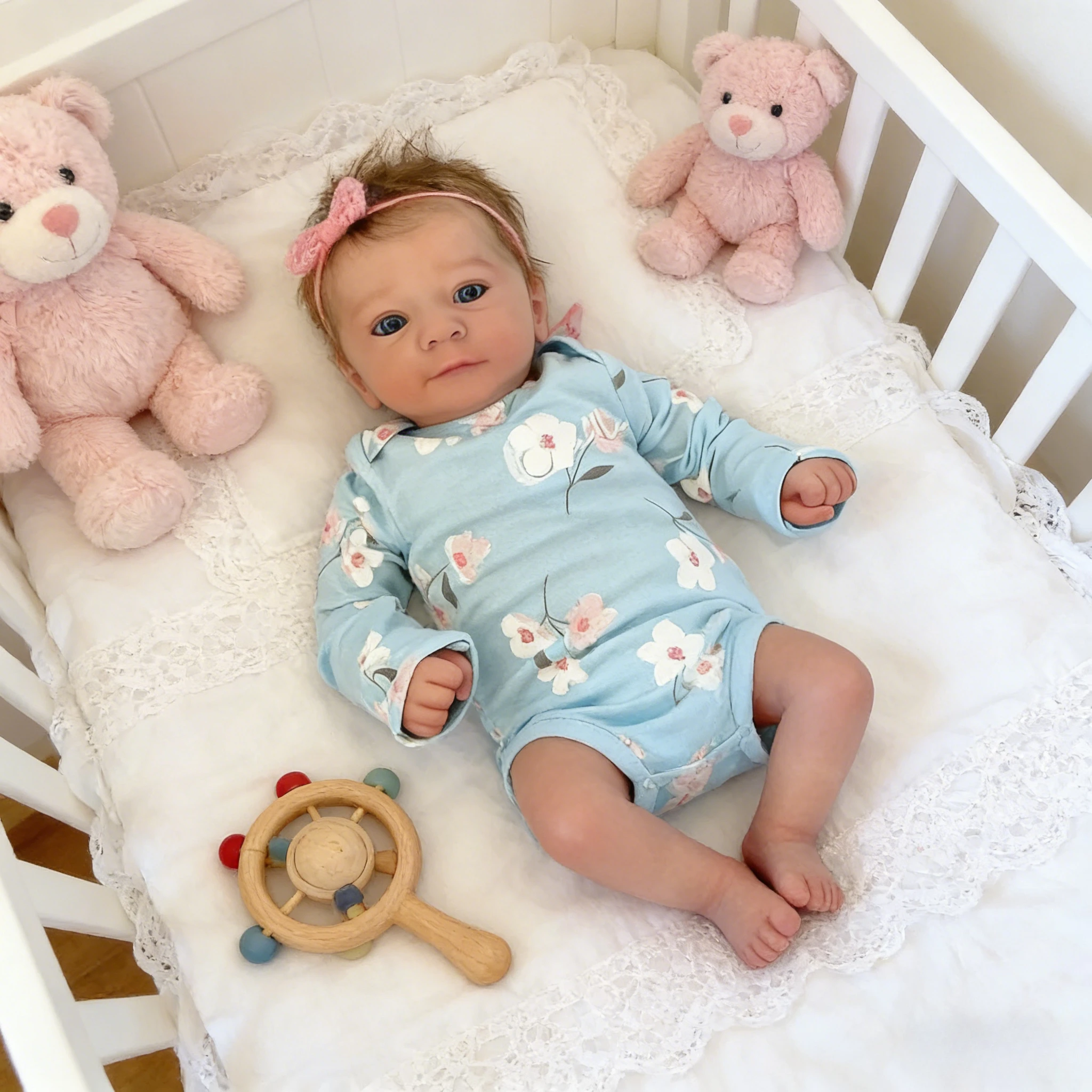 Bambola neonata rinata realistica da 18 pollici Ragazza realistica Adorabile occhi aperti con nome Somma Occhi azzurri Ciuccio per bambini incluso