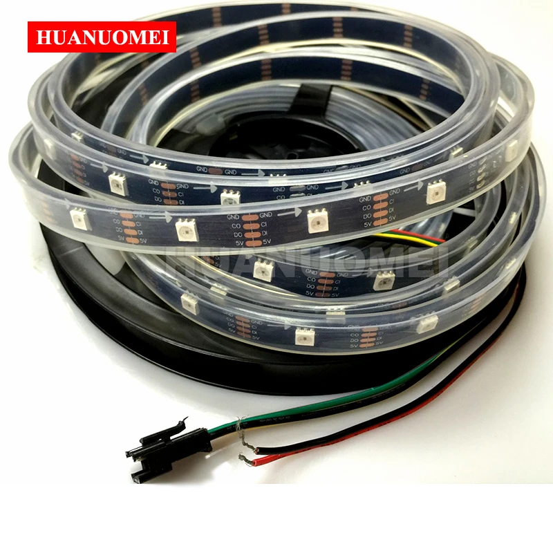 

5V 48LEDs/M APA107 Individually Addressable LED Strip Waterproof Silicon Tube Flexible Pixel Tape Outdoor Lighting TV Black PCB