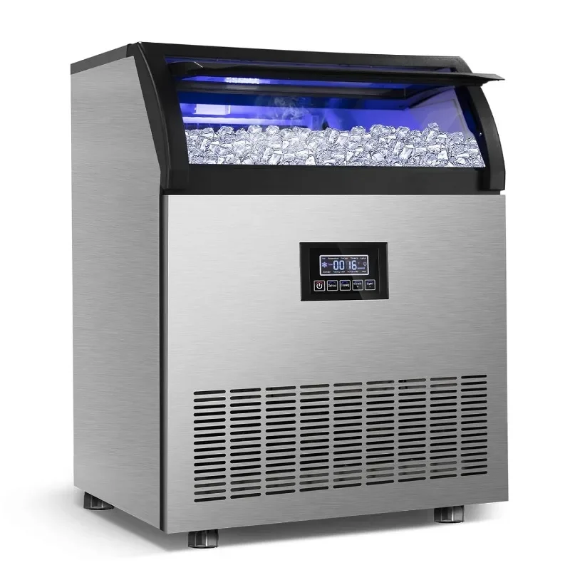 Commercial Ice Maker Machine 360LBS/24H with 77LBS Large Ice Storage Bin, 126Pcs Clear Ice Cubes in 11Mins