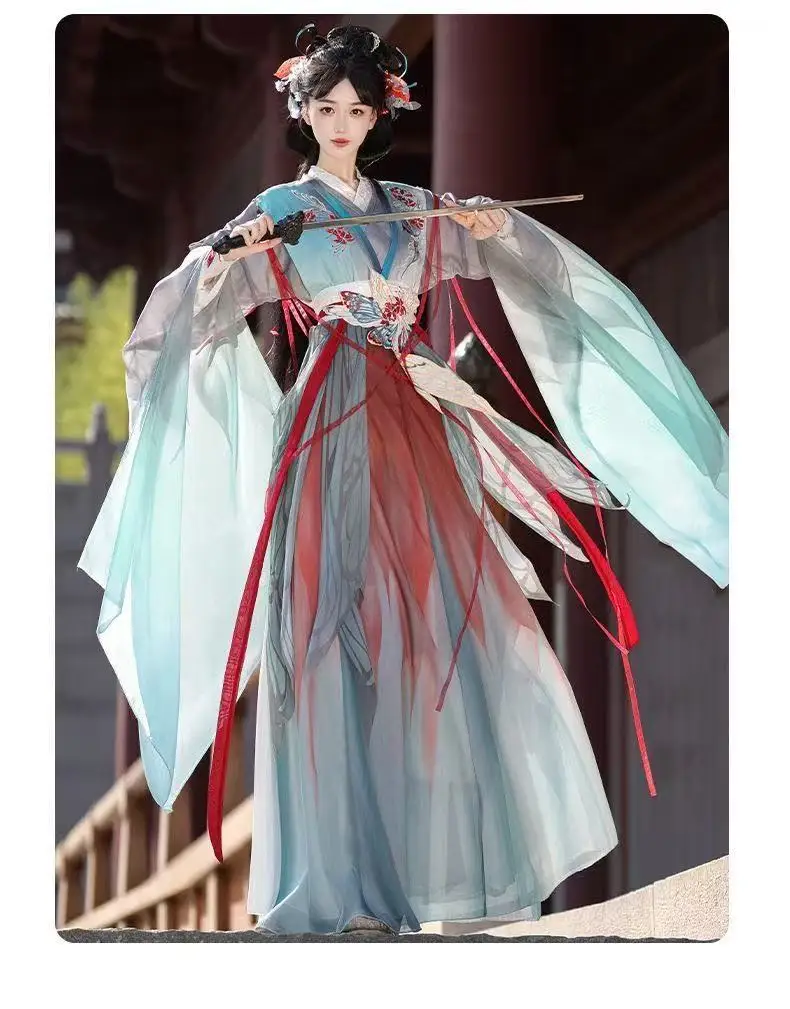 

Vintage Carnival Event Cosplay Costume Stage Show Women‘s Fairy Martial Hanfu Traditional Chinese Cross Collar Embroidery Suits