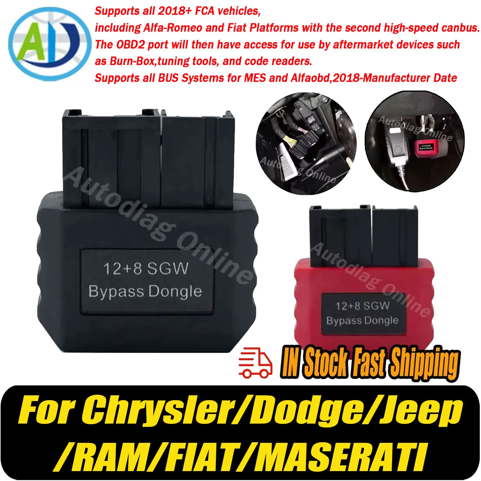Dongle de derivación 12 + 8 SGW para adaptador de diagnóstico FCA OBD2 para Chrysler/Dodge/Jeep/RAM/FIAT/MASERATI OBDII adaptador de puerta de enlace de seguridad