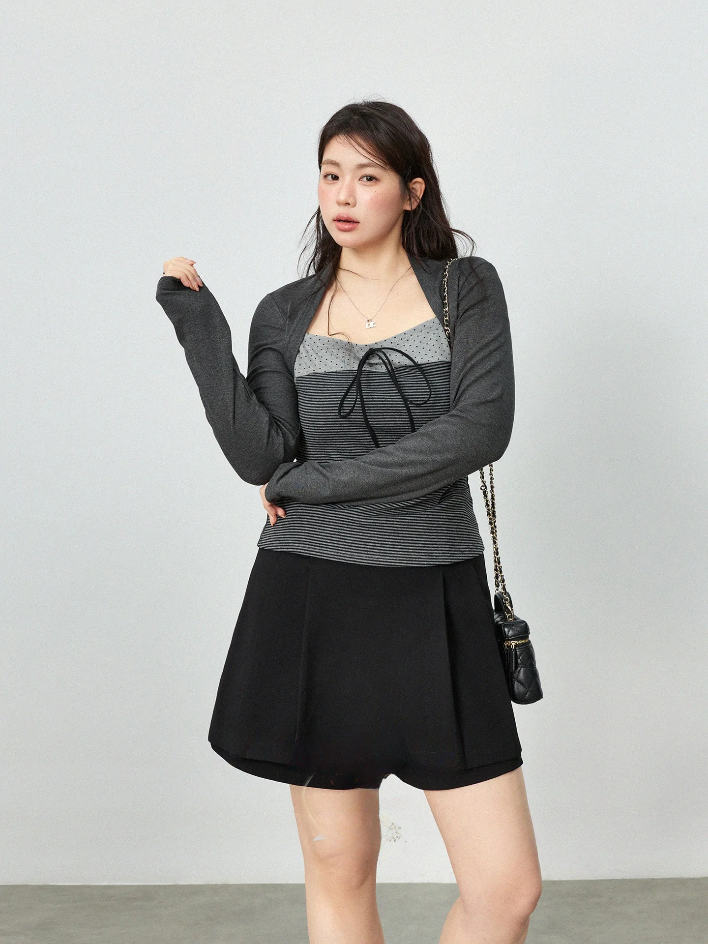 

plus Size Women's Korean Sle Striped Knot Long Sve T-irt Loose Fit High Waist Spring Summer Cotton Top