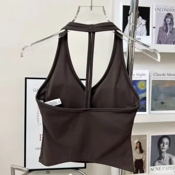 Women's Sexy V-Neck Fitness Bra Nude Sports Bra Hanging Neck Yoga Suit Vest Comfortable Breathable Gym Top for Active Wear view 4