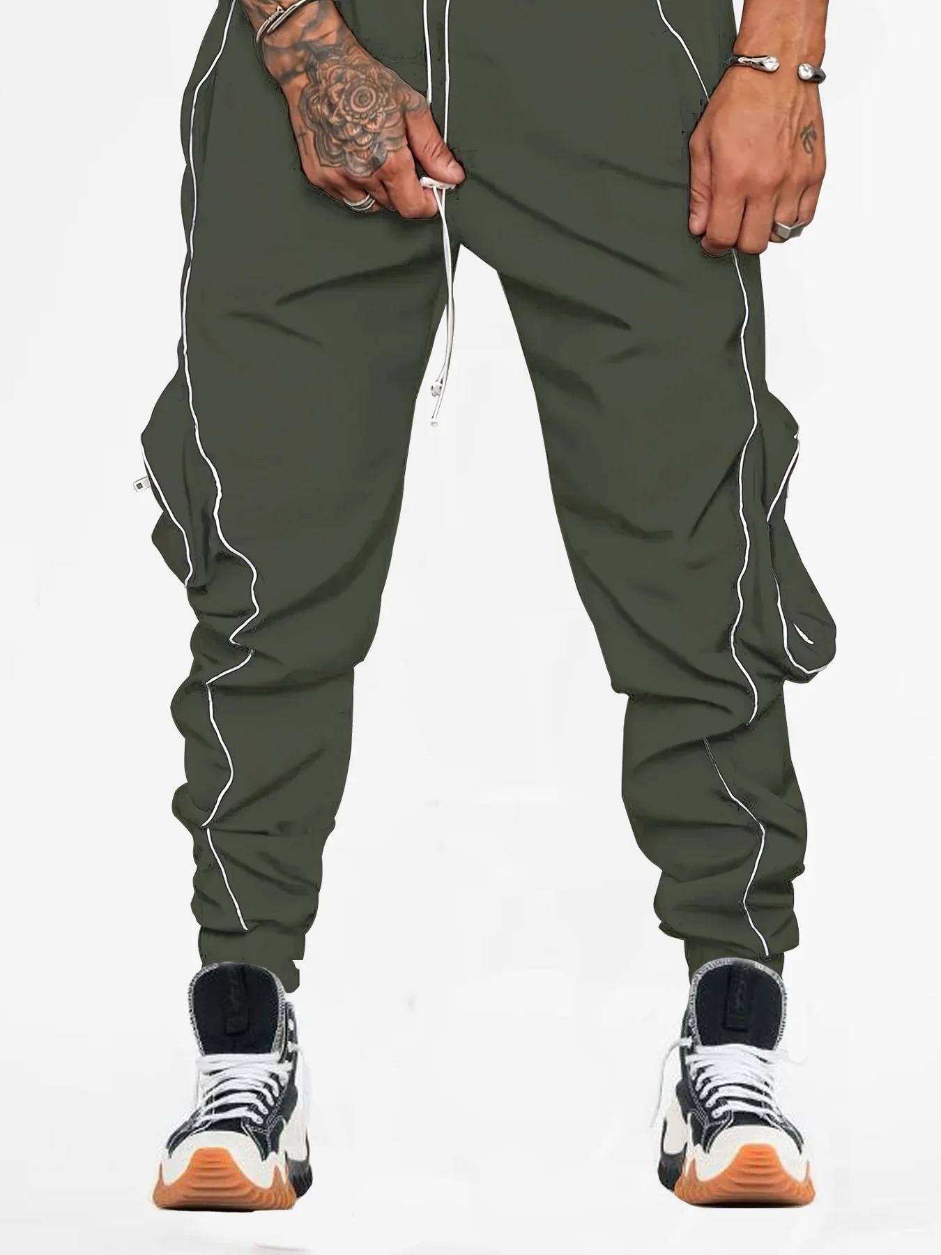 Men's fashion casual reflective closed regular cargo pants spring and autumn pants