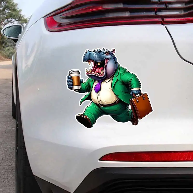 

Funny Suit Hippo Car Sticker Waterproof Vinyl Decal on Bumper Rear Window Laptop Self-adhesive Decal For Car Accessories Y875