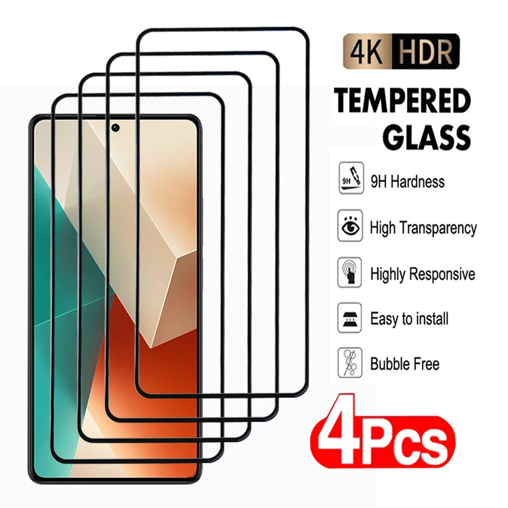 4Pcs Protective Glass For Xiaomi Redmi Note 13 12 12T Pro Tempered Screen Protector Redmi A1 A2 Plus 12C 13C Protection Film