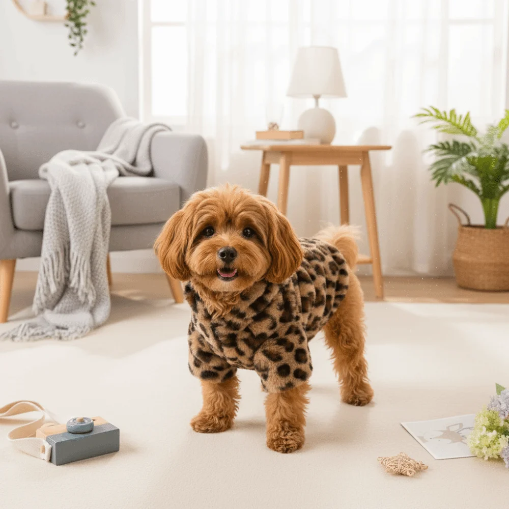 Modische Hundekleidung mit Leopardenmuster, warme, verdickte Fleece-Haustierjacke mit Kapuze, Teddy-Hundemantel, Hundemantel – Detail 11