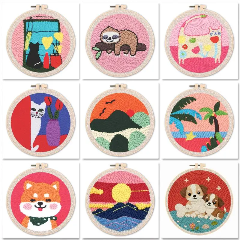 

GATYZTORY Pink Scenery Diy Needle Punch Kit DIY Hand Embroidery Kit Landscape Monks Cloth For Punch Needle Modern Crafts Diy