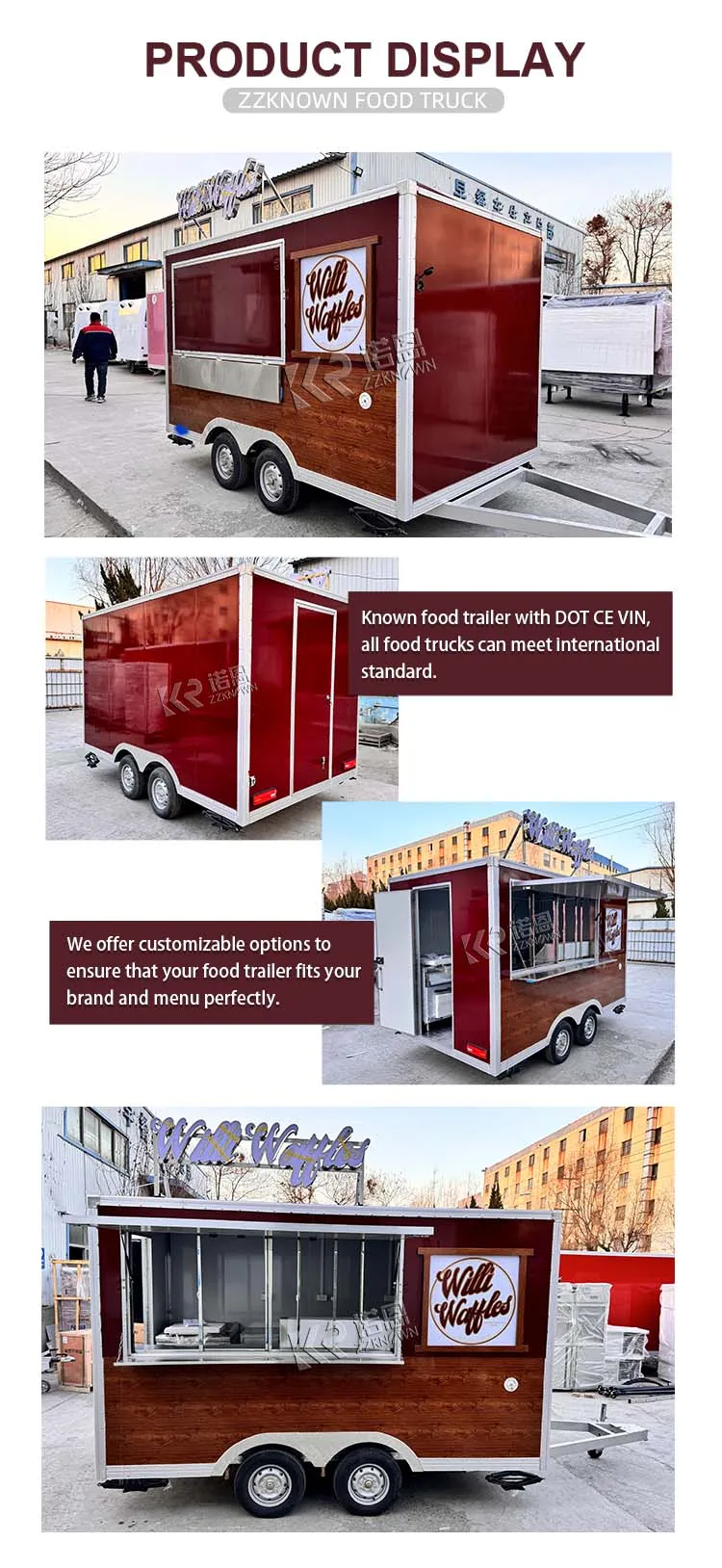 Mobile Food Truck Food Trailer Kitchen Bakery Fruit Service Cart with Exhaust Fan With CE and DOT