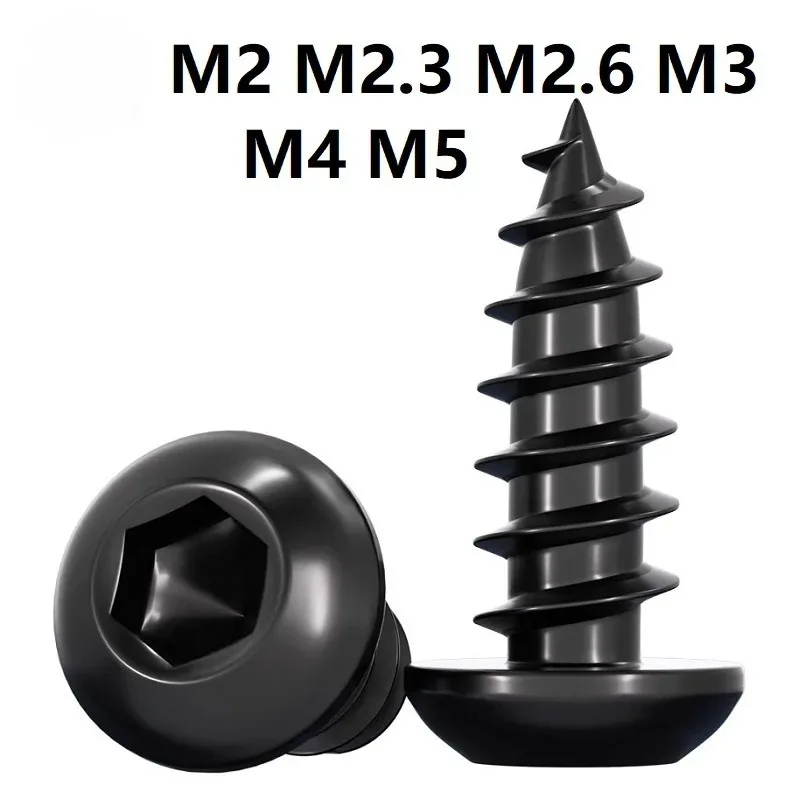 

Black 304 Stainless Steel M2 M2.6 M3 M3.5 M4 M5 Round Hexagon Socket Head Self Tapping Screws Button Head Allen Tapping Screws