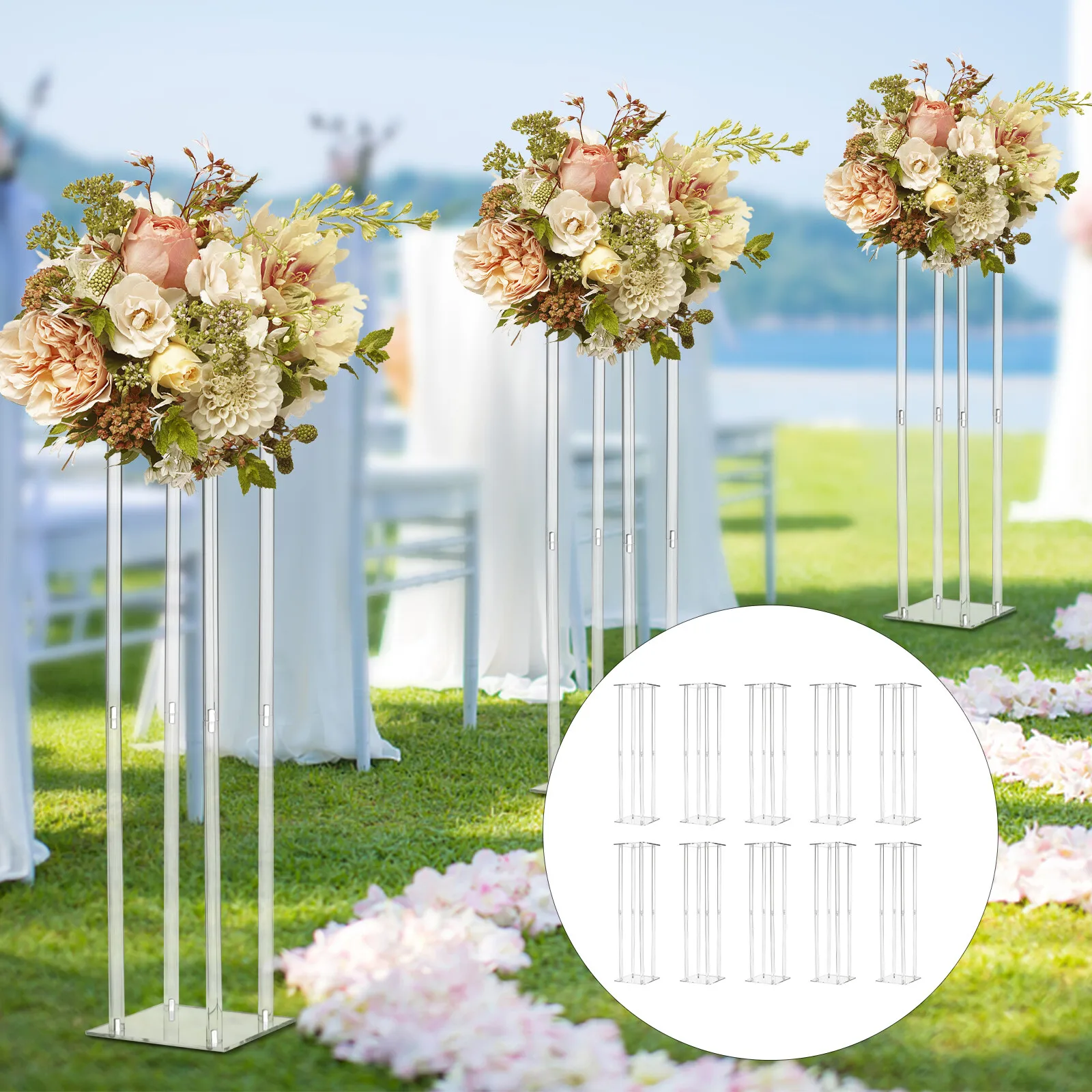 

Durable Acrylic Flower Stands Smooth Edges & Stable Flat Bottom, Easy to Disassemble & Clean For Parties
