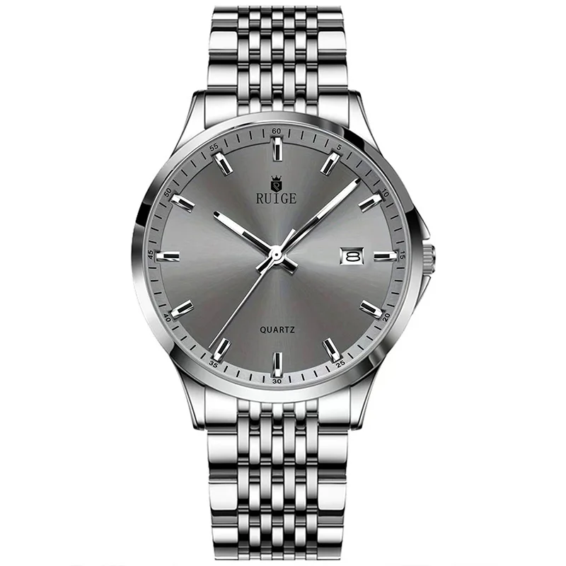 루이게 패션 비즈니스 남성용 쿼츠 시계 스테인리스 스틸 캘린더 남성용 야광 방수 트렌디 시계