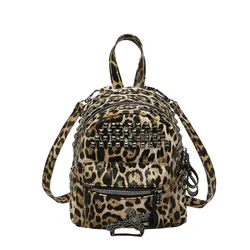 Women's Small Backpack Multi Pocket Rucksack For Punk Street Female Travel Fashion Leopard Handbag Student Shoulder Schoolbag