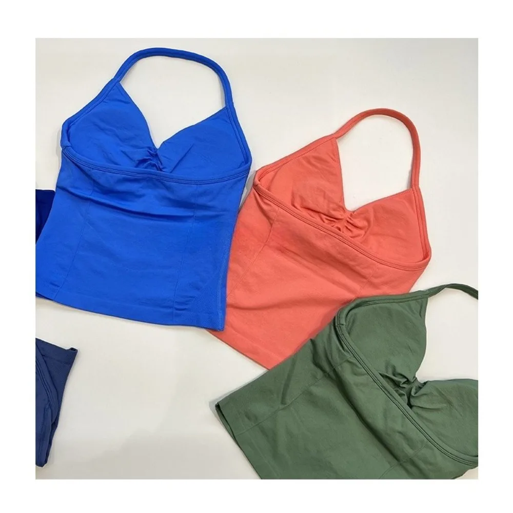 

2025 Summer with Chest Pad High Elastic Sports Fitness Neck Beauty Back Tight Body Long Vest Seamless Yoga Pilates Vest