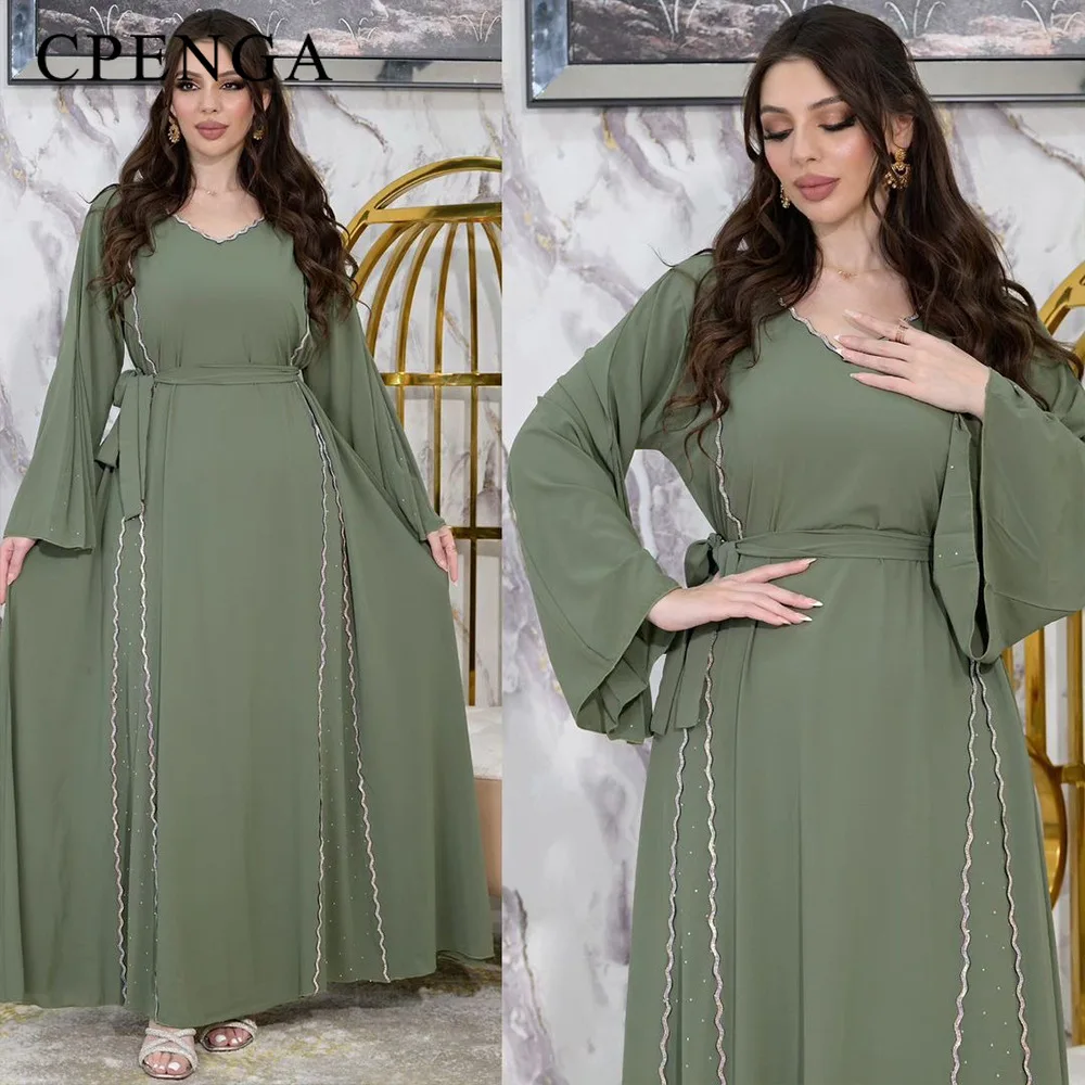 

2024 Middle East Muslim Modest Dress for Women Elegant Dubai Abaya Luxury Holiday Pary Jalabiya Clothing Islam Plain Turkey Robe