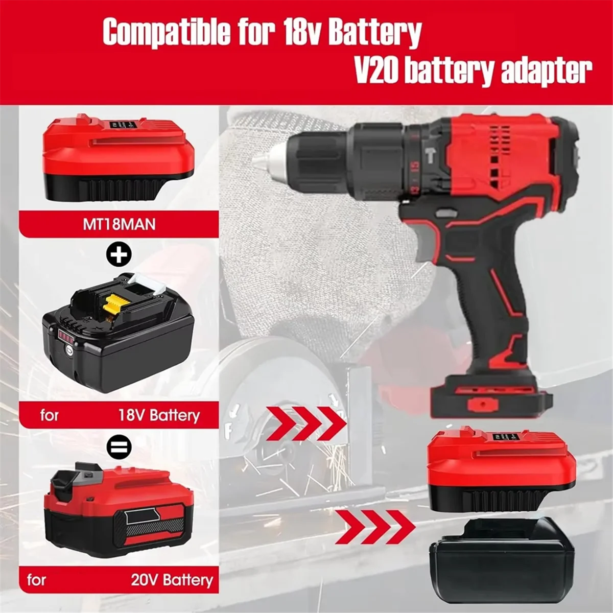

ABNJ Adapter for V20 Cordless Tools for 18V Li-Ion Battery Convert to for 20V Power Tool