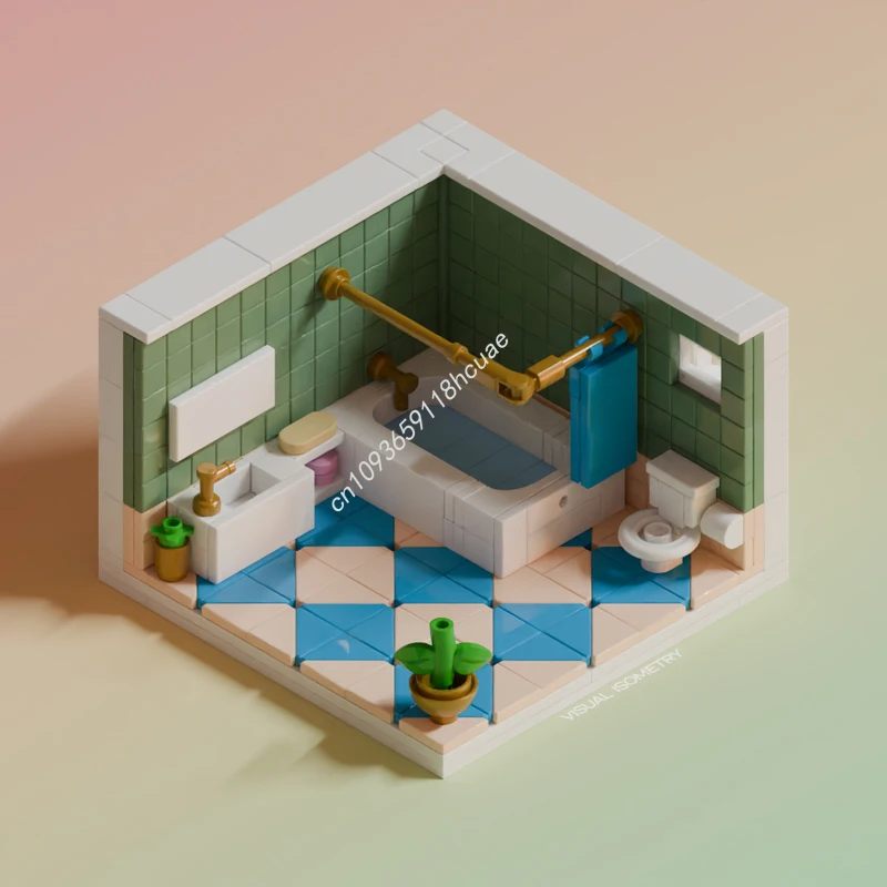 

434 шт. MOC модель ванной комнаты, строительные блоки, игрушки для рукоделия, образование на день рождения, сделай сам, модульная сборка, рождественские подарки