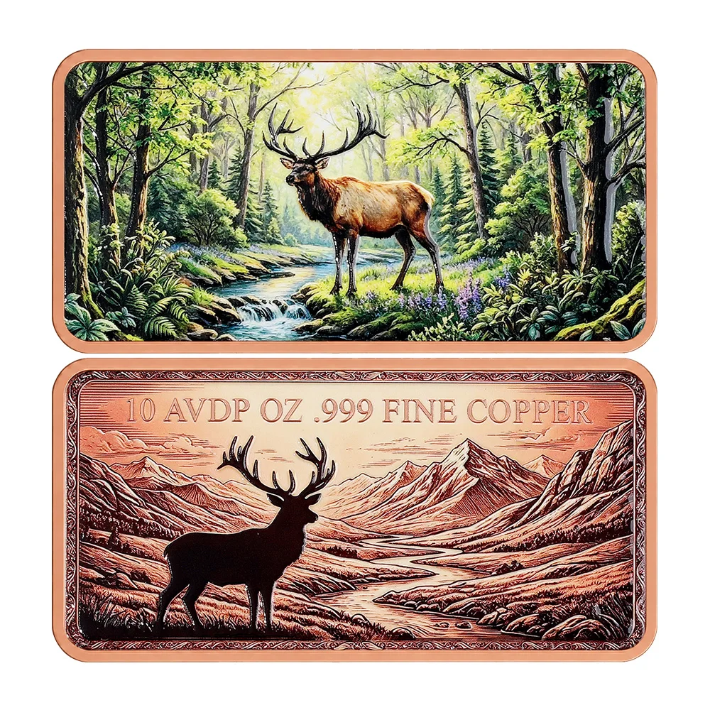 10 AVDP OZ .999 Fine Copper Bar Colorful Forest Elk Deer Mountain Valley Wildlife Nature Pure Copper Bar Hunter Cabin Decor Gift