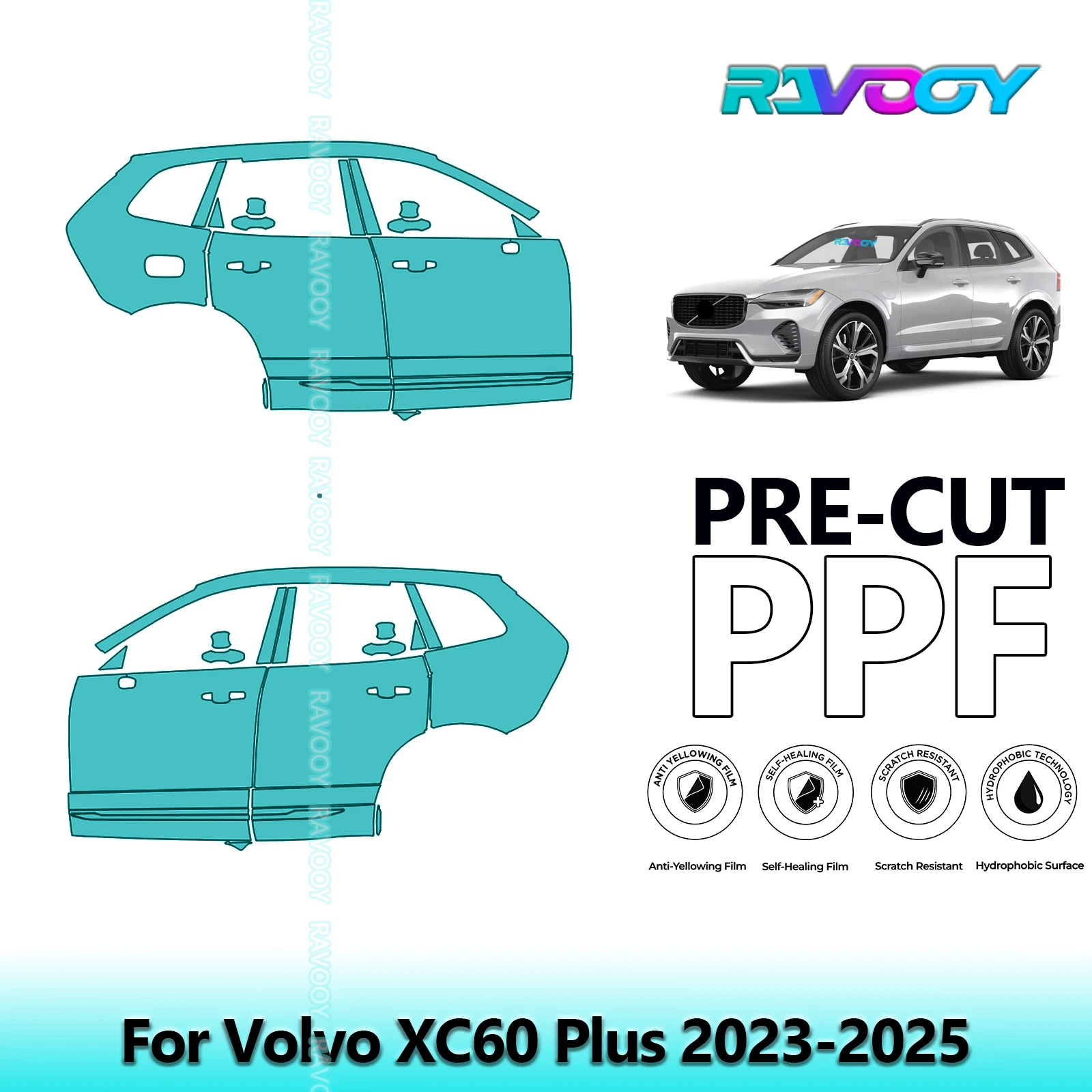 

For Volvo XC60 Plus 2023-2025 8.5mil Clear Matte Pre-Cut PPF Door & A/B Pillar Kit TPU Paint Protection Film Set