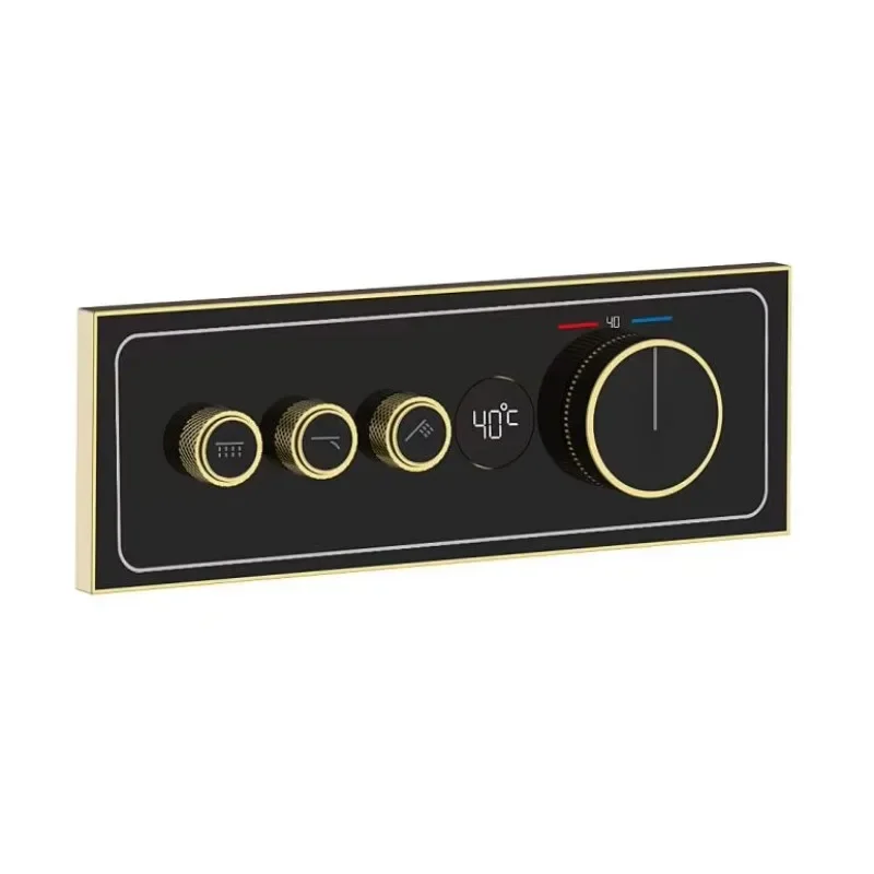 3 Way Brushed Gold Solid Brass Push Button Concealed LED Digital Display Diverter Valve Shower Mixer Diverter Valve